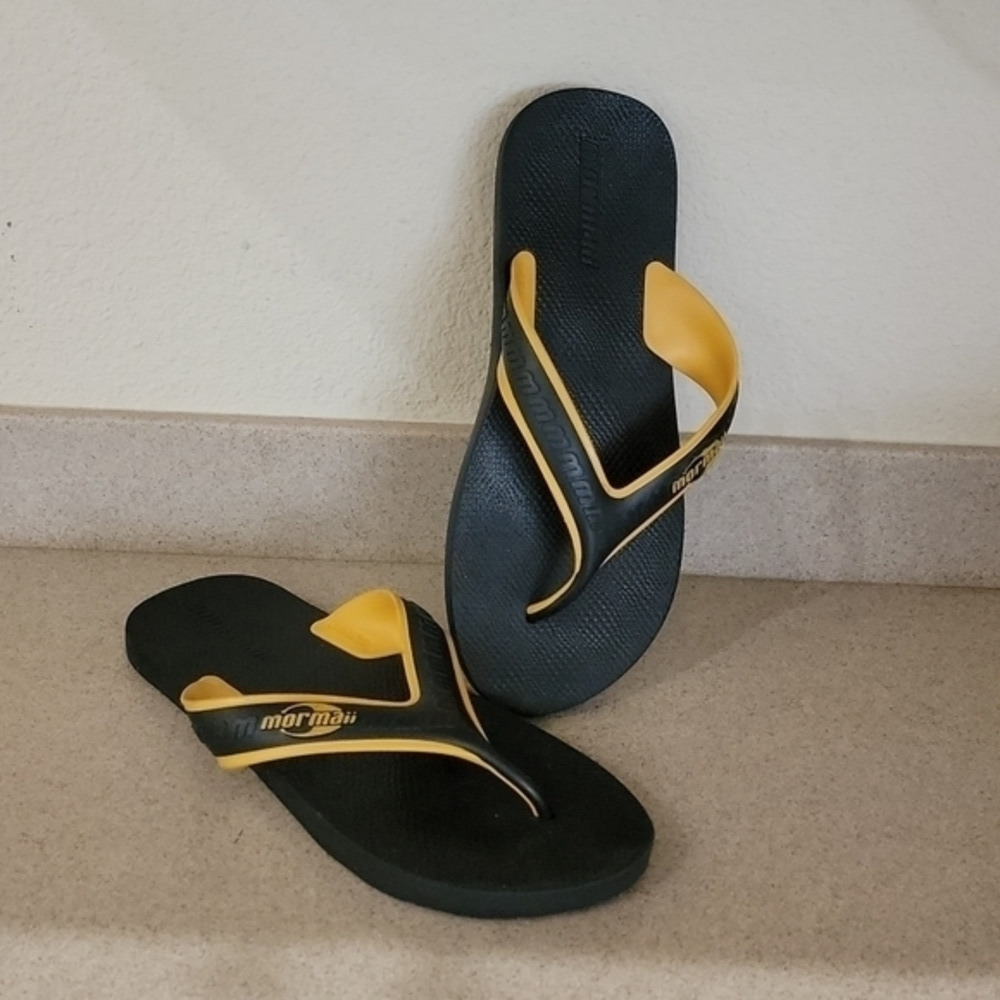MORMAII NONSLIP SURF‎ BLACK & YELLOW SANDALS FLIP FLOPS